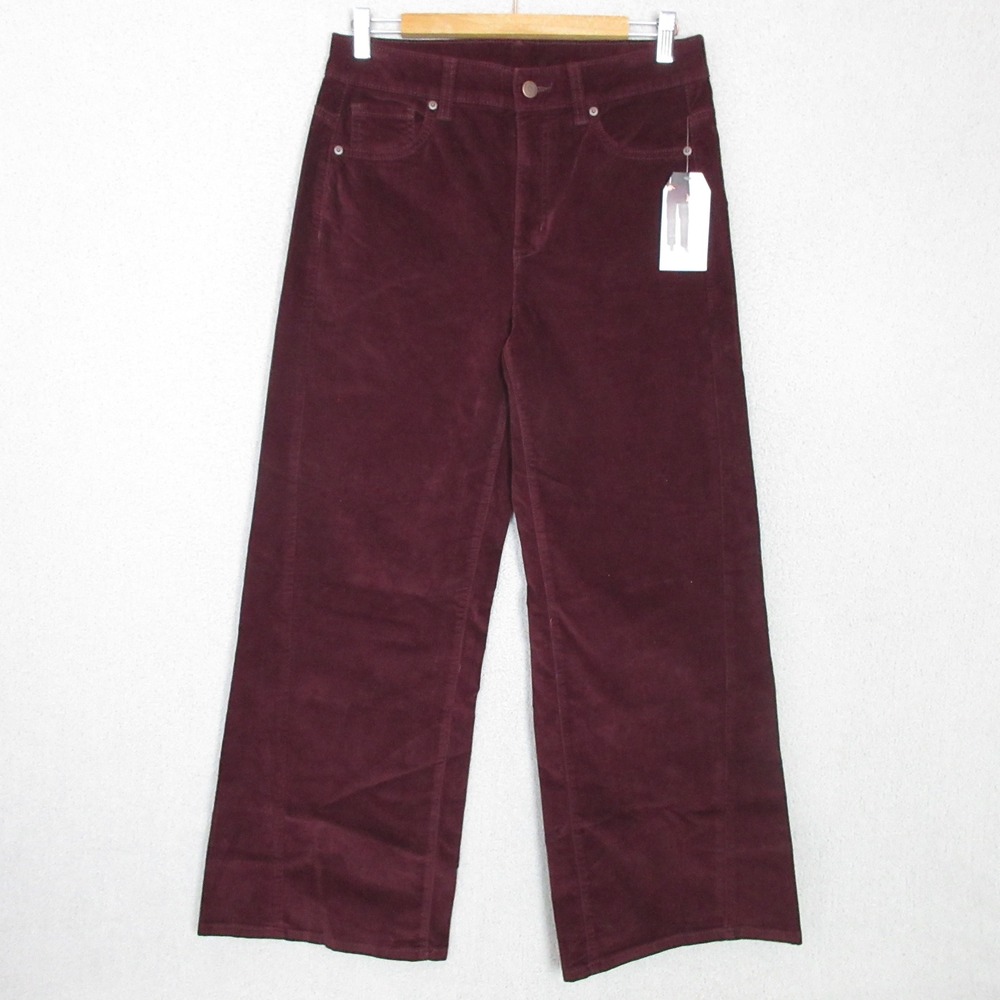 Time and Tru Womens Velvet Wide Leg Pants Burgundy Wine High Rise Size 10 NWT